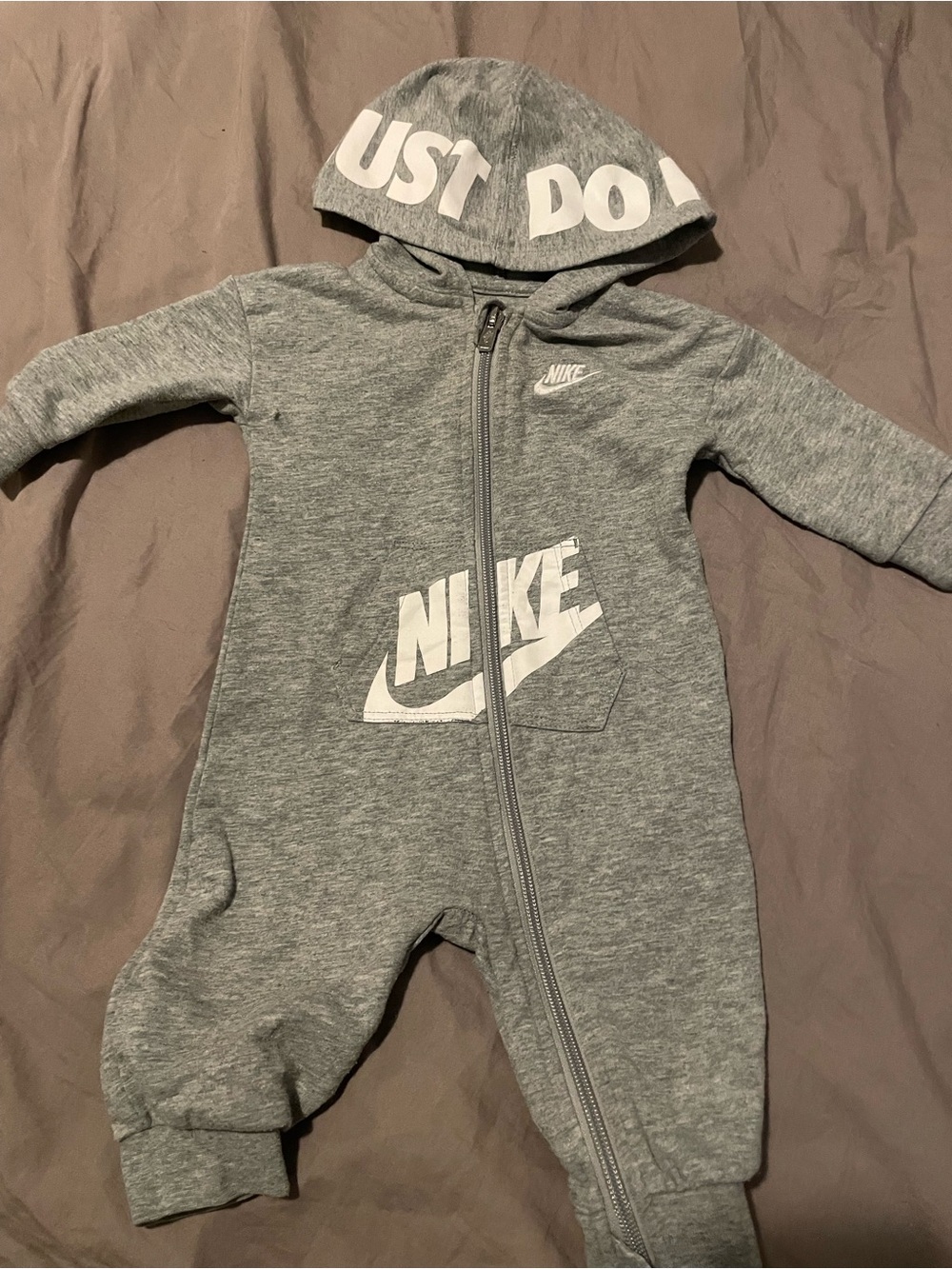 3/$30 Nike Grey Baby One-Piece Hoodie Romper